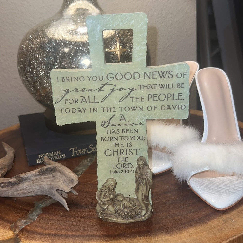 Christian cross decor with prayer home decoration wall hanging or shelf bookcase - Picture 2 of 14